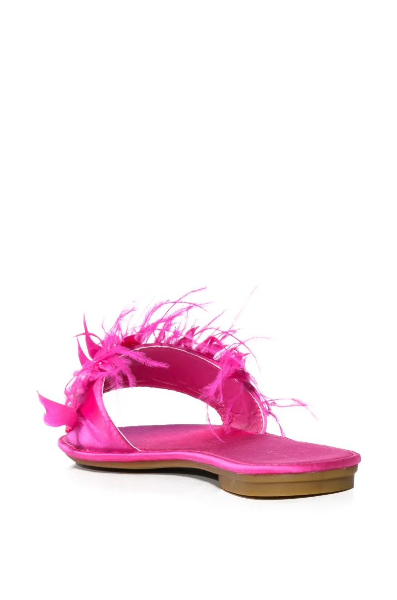 AZALEA WANG FEATHER FLAT SANDAL IN FUCHSIA