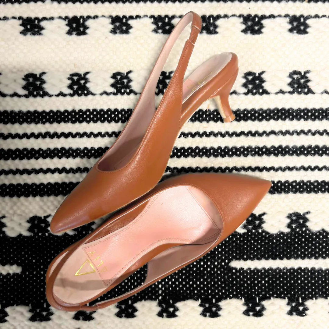 Courageous Caramel Leather Slingback Kitten Heel