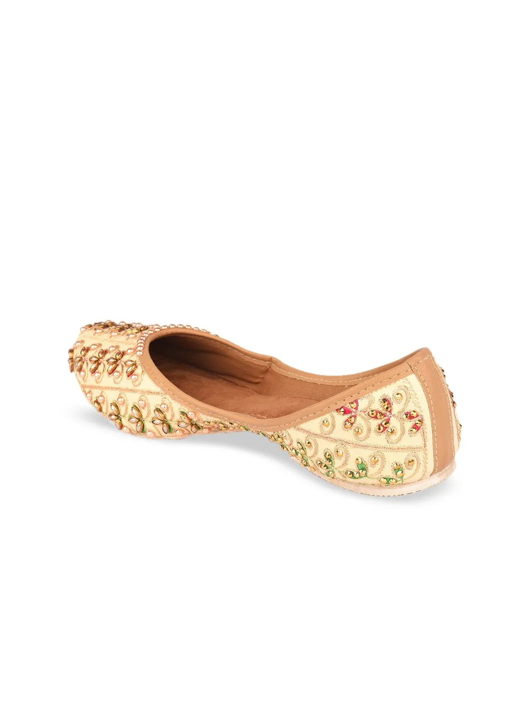 DESI COLOUR Women Gold-Toned Embellished Mojaris