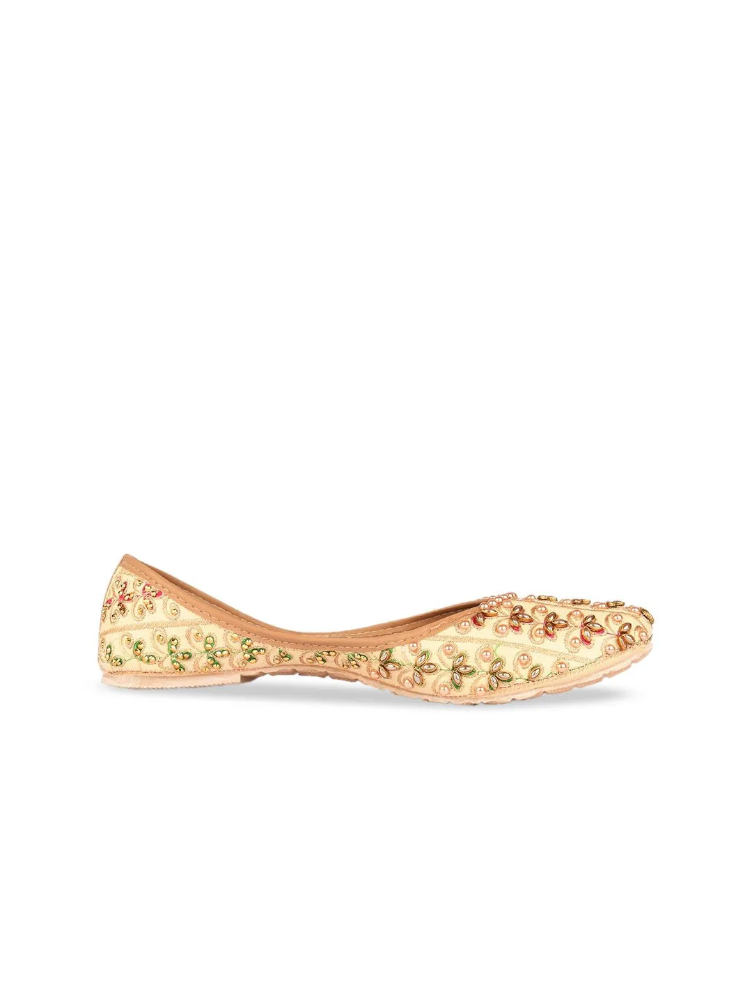 DESI COLOUR Women Gold-Toned Embellished Mojaris
