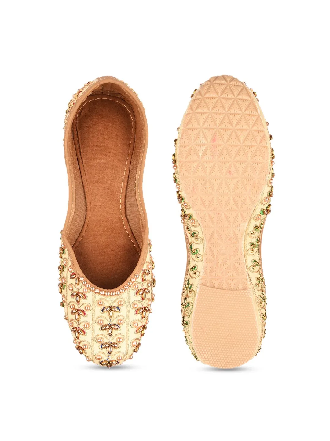 DESI COLOUR Women Gold-Toned Embellished Mojaris