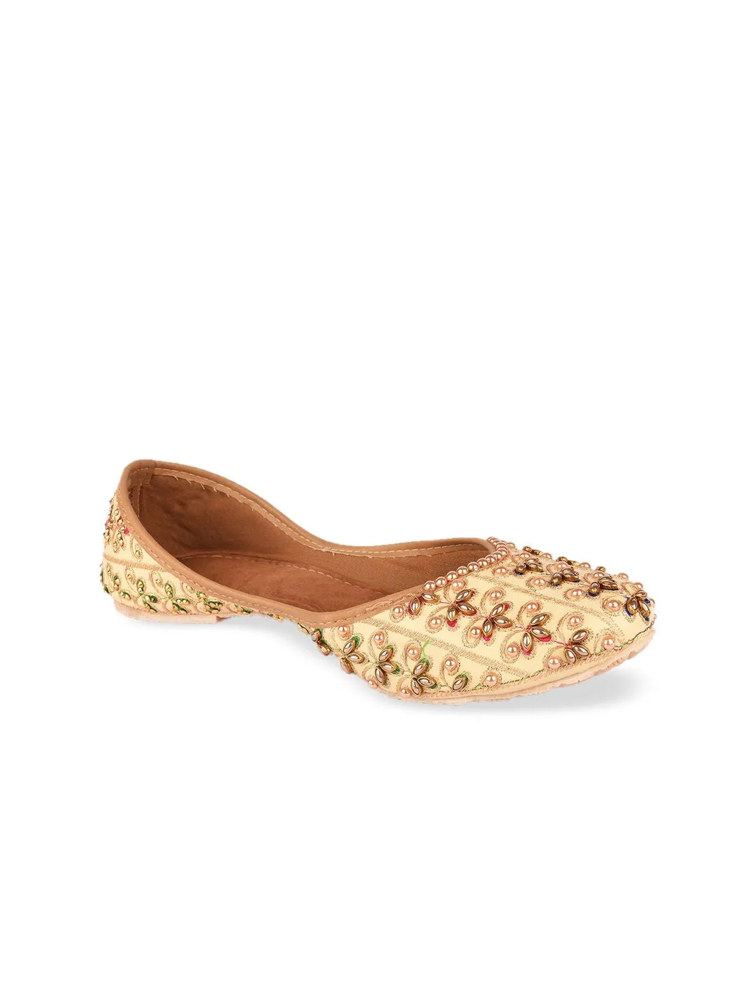 DESI COLOUR Women Gold-Toned Embellished Mojaris