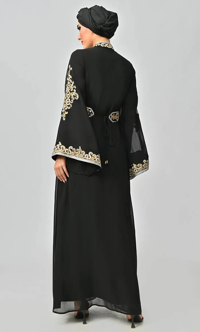 Egypt Moroccan Style Detailed Embroidery On Georgette And Included Black Satin Inner - Final Sale