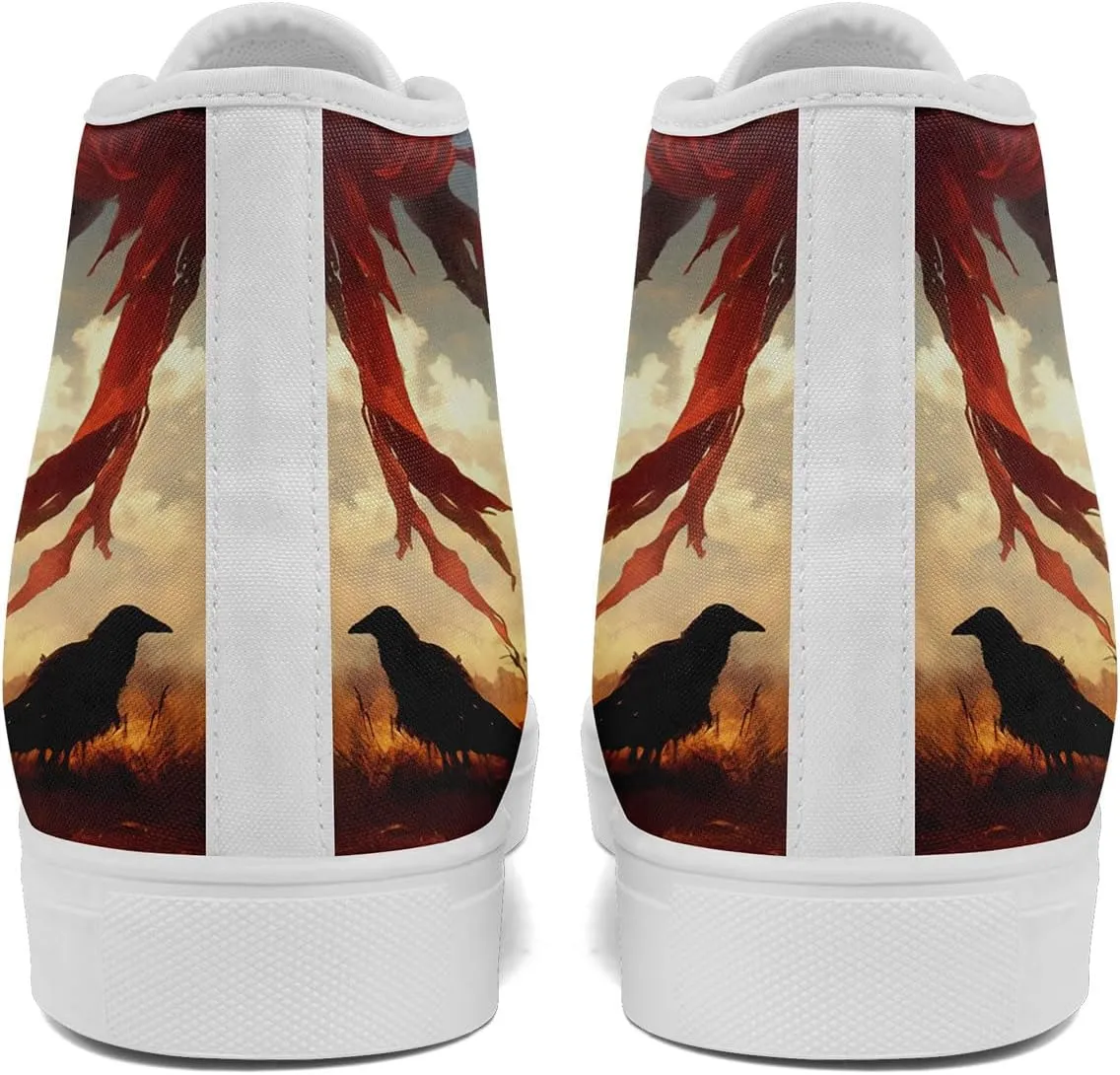Gothic Skull High Top Canvas Sneakers for Men Women Butterflies Flames Flower Vivid Lace up Flat Casual Walking Shoes