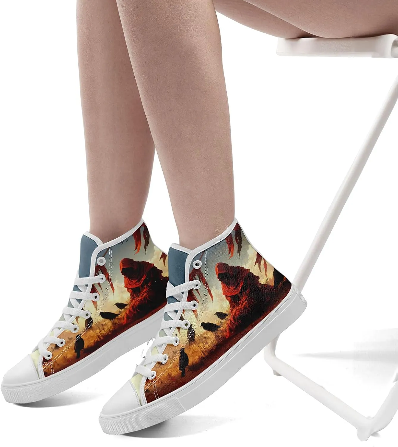 Gothic Skull High Top Canvas Sneakers for Men Women Butterflies Flames Flower Vivid Lace up Flat Casual Walking Shoes