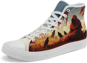 Gothic Skull High Top Canvas Sneakers for Men Women Butterflies Flames Flower Vivid Lace up Flat Casual Walking Shoes