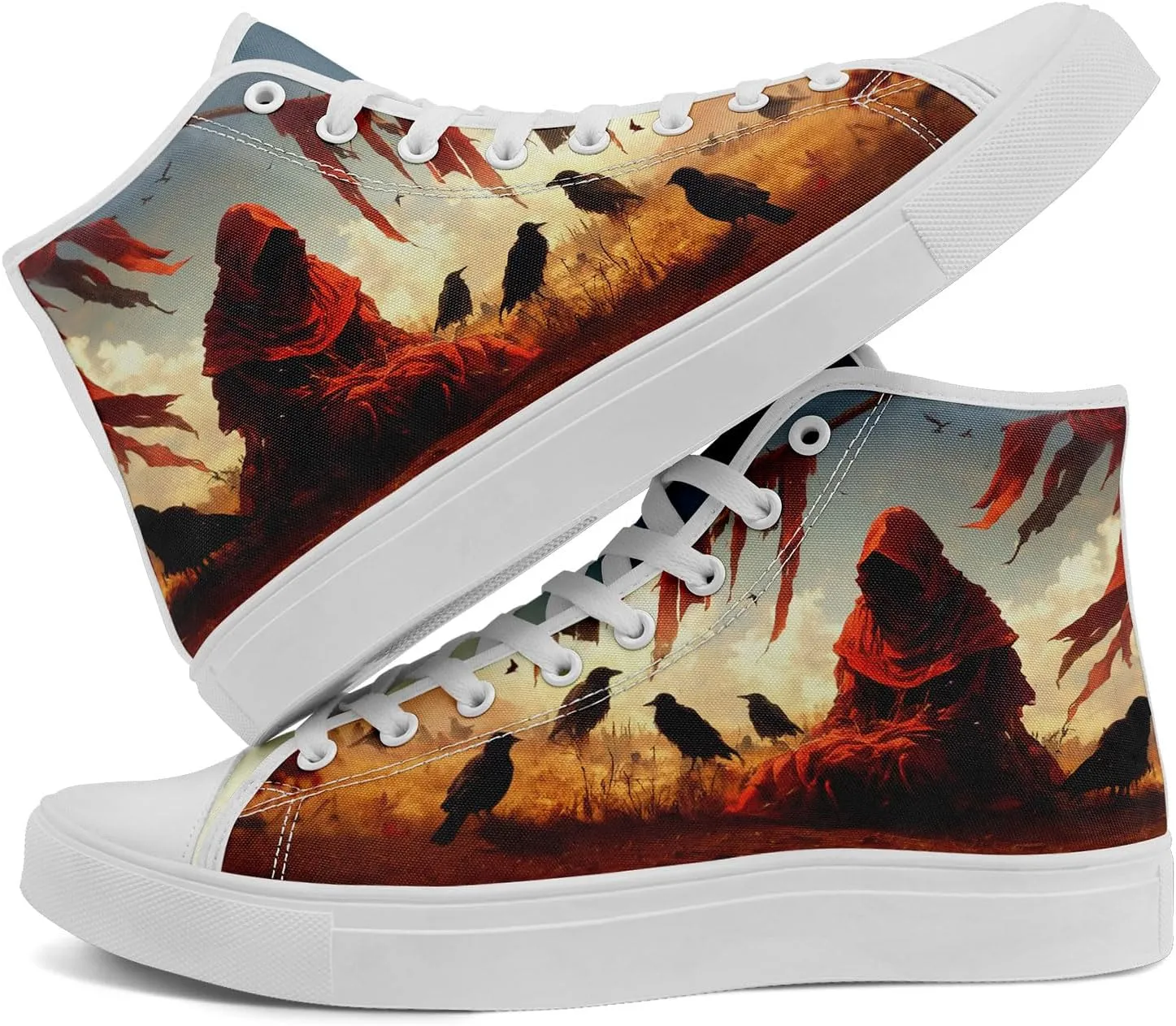 Gothic Skull High Top Canvas Sneakers for Men Women Butterflies Flames Flower Vivid Lace up Flat Casual Walking Shoes