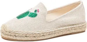 U-lite Women's Cap-Toe Slip on Flats Shoes Platform Espadrilles Embroidery Canvas Linen Loafers