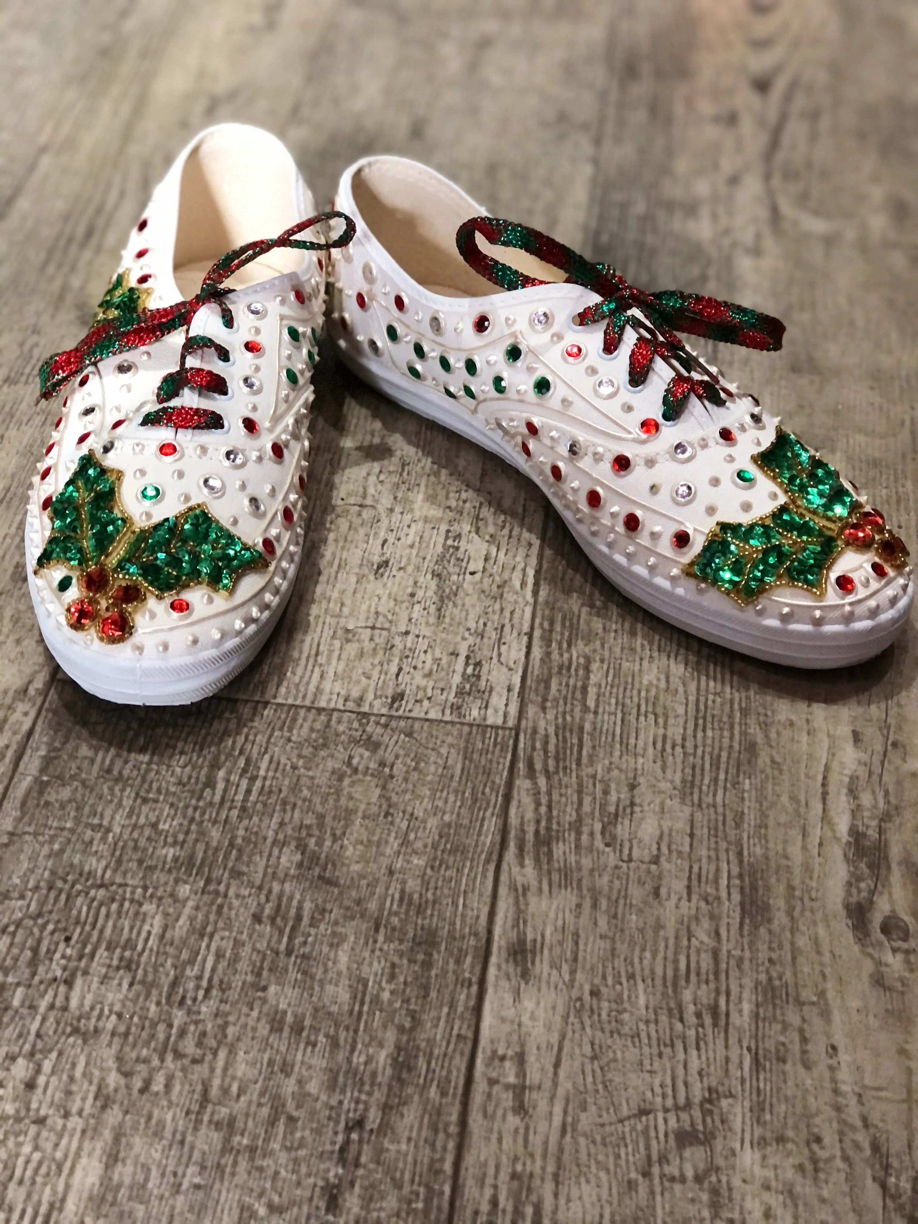 Vintage 80s Sequin Bedazzled Lace Up Christmas Sneakers Size 10