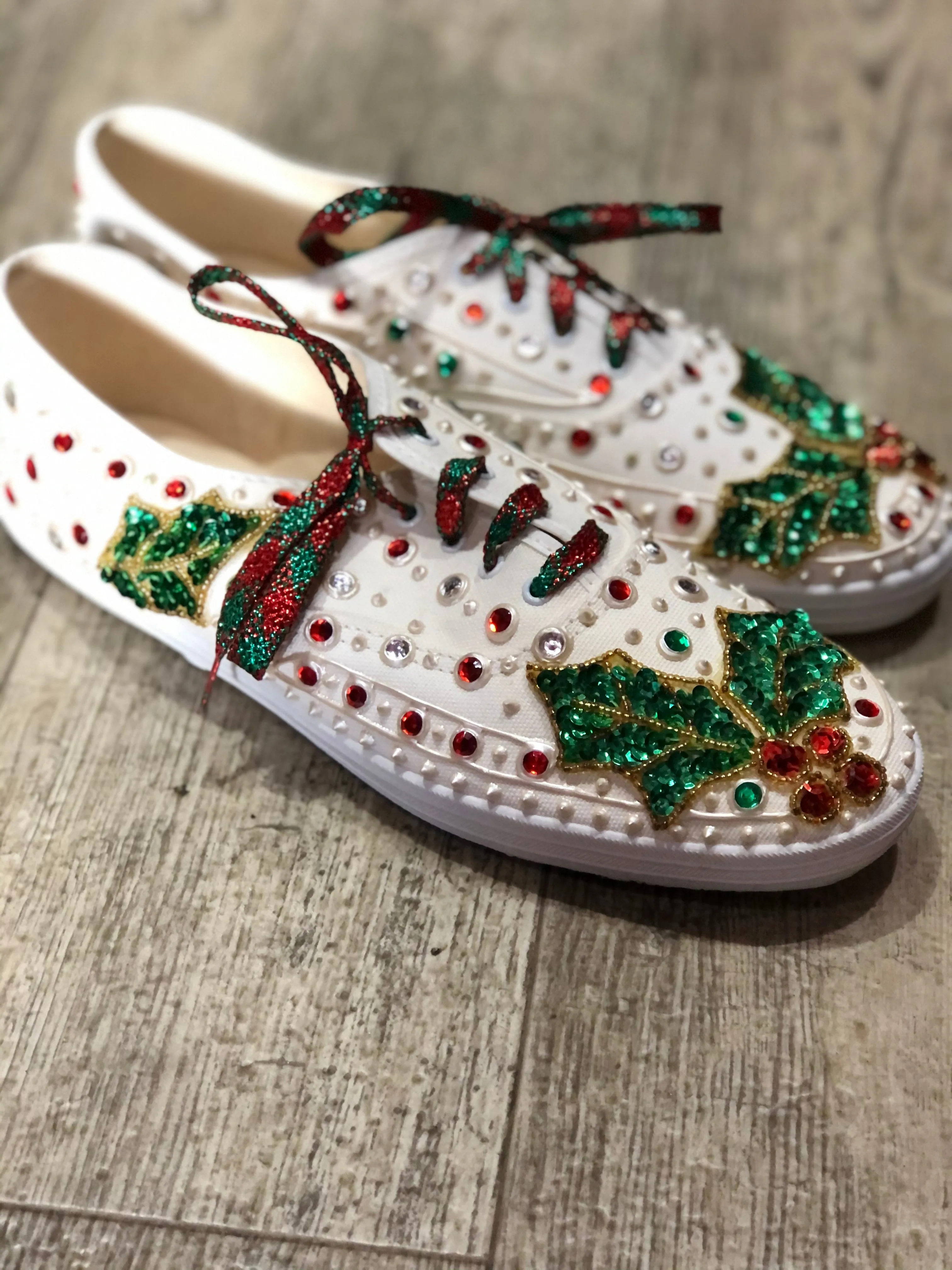 Vintage 80s Sequin Bedazzled Lace Up Christmas Sneakers Size 10