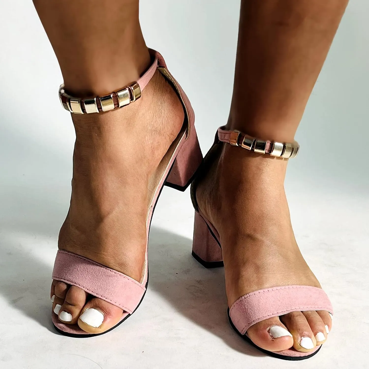 Women's Heeled Sandals Chunky Open Toe Ankle Strap Wedding Dress Pump Rounded Toe Block Heel Sandal For Part