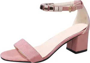 Women's Heeled Sandals Chunky Open Toe Ankle Strap Wedding Dress Pump Rounded Toe Block Heel Sandal For Part