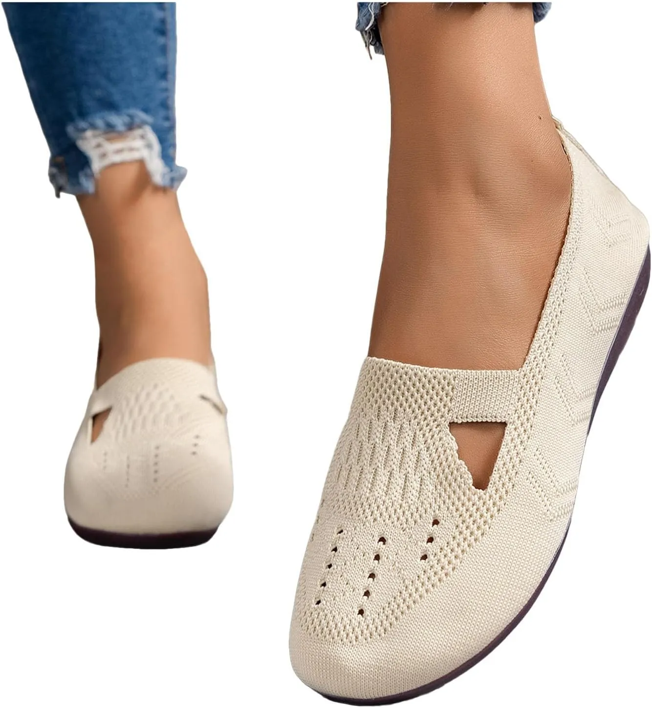 Women's Slip on Loafer Shoes - Mesh Casual Ballet Flat Nurse Walking Sneakers Casual Hollow Out Memory Foam Shoes