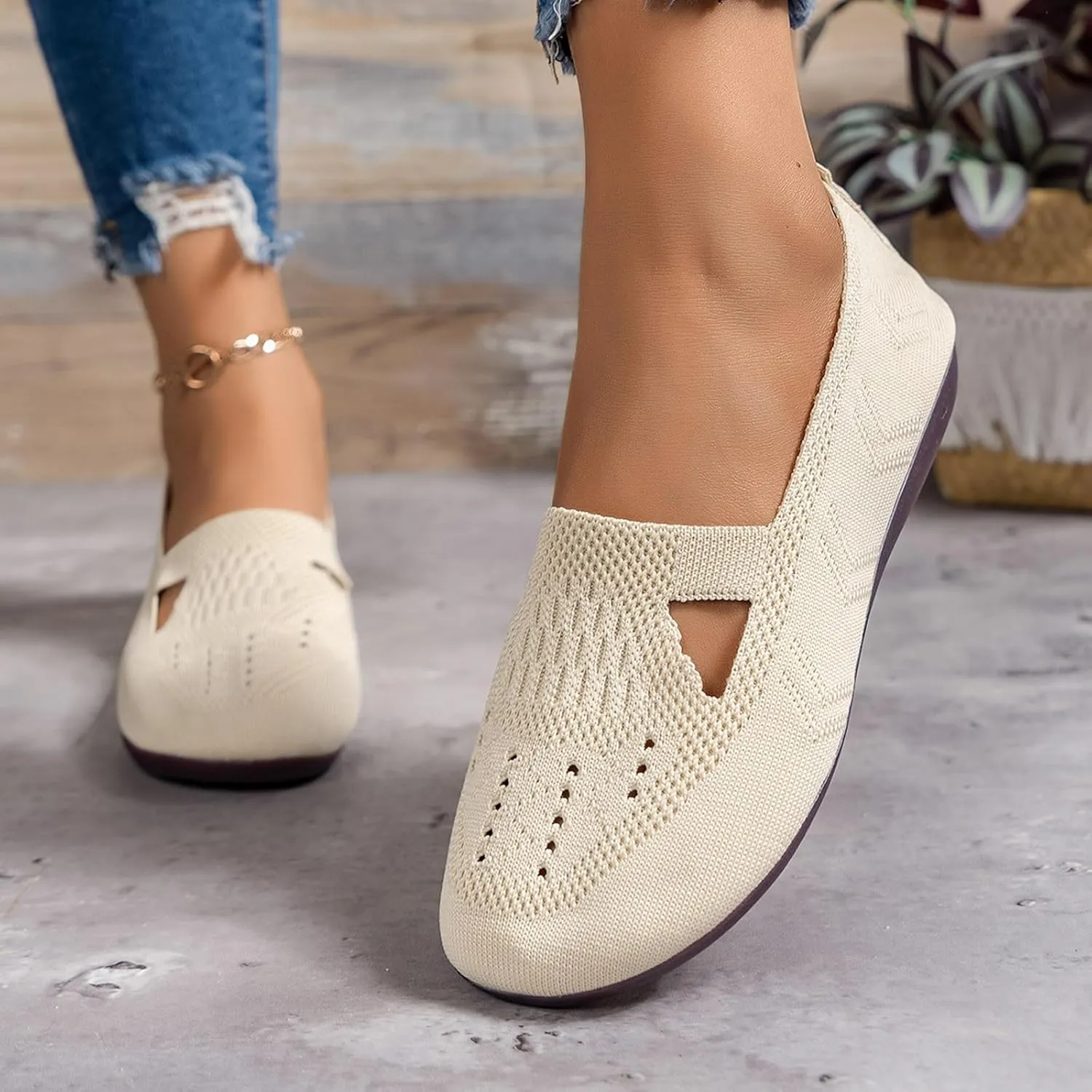 Women's Slip on Loafer Shoes - Mesh Casual Ballet Flat Nurse Walking Sneakers Casual Hollow Out Memory Foam Shoes